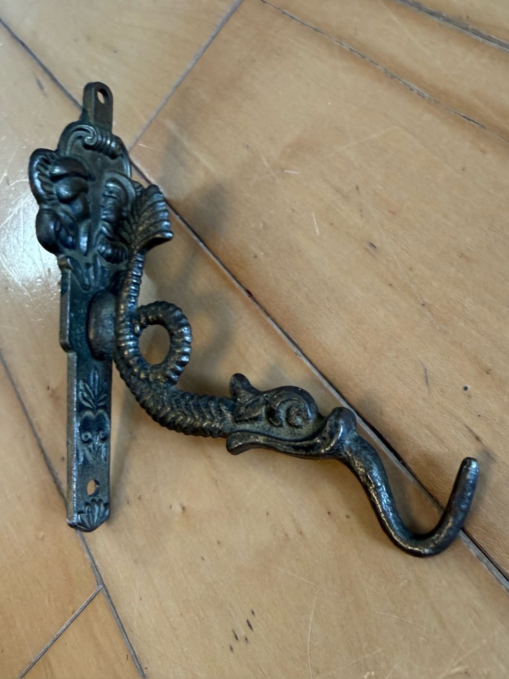Ornate Sea Serpent Cast Iron Wall Hook - Antique Black